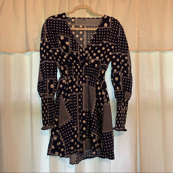 Long sleeve, navy blue patterned dress! - Picture 2 of 4